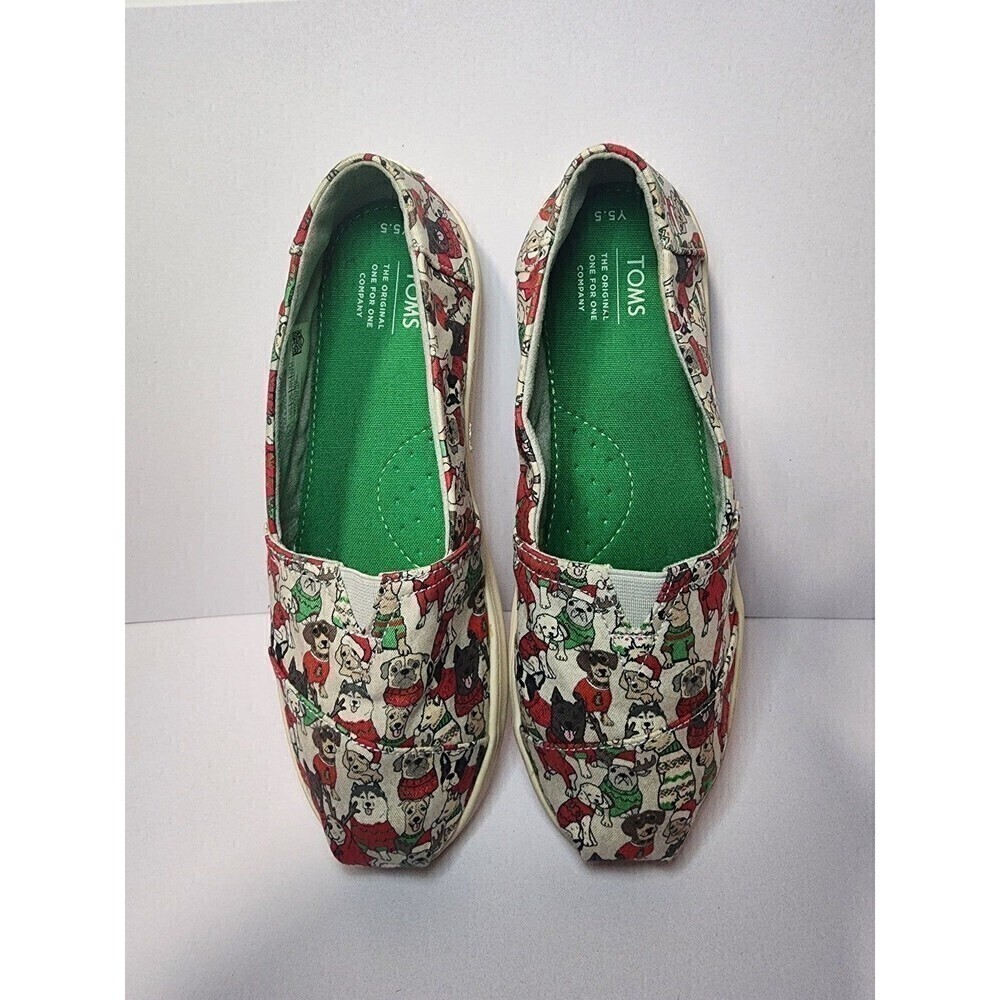 Toms Classic Slip-On Shoes Kids Youth Size Y 5.5 Christmas Dogs Holiday…